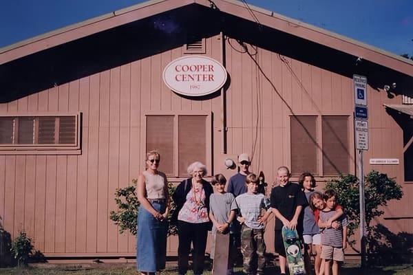 A group of Volcano residents pose outside Cooper Center in the late 1970s.