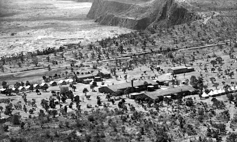 KMC Aerial (Card) Archival aerial photo of Kilauea Military Camp.
